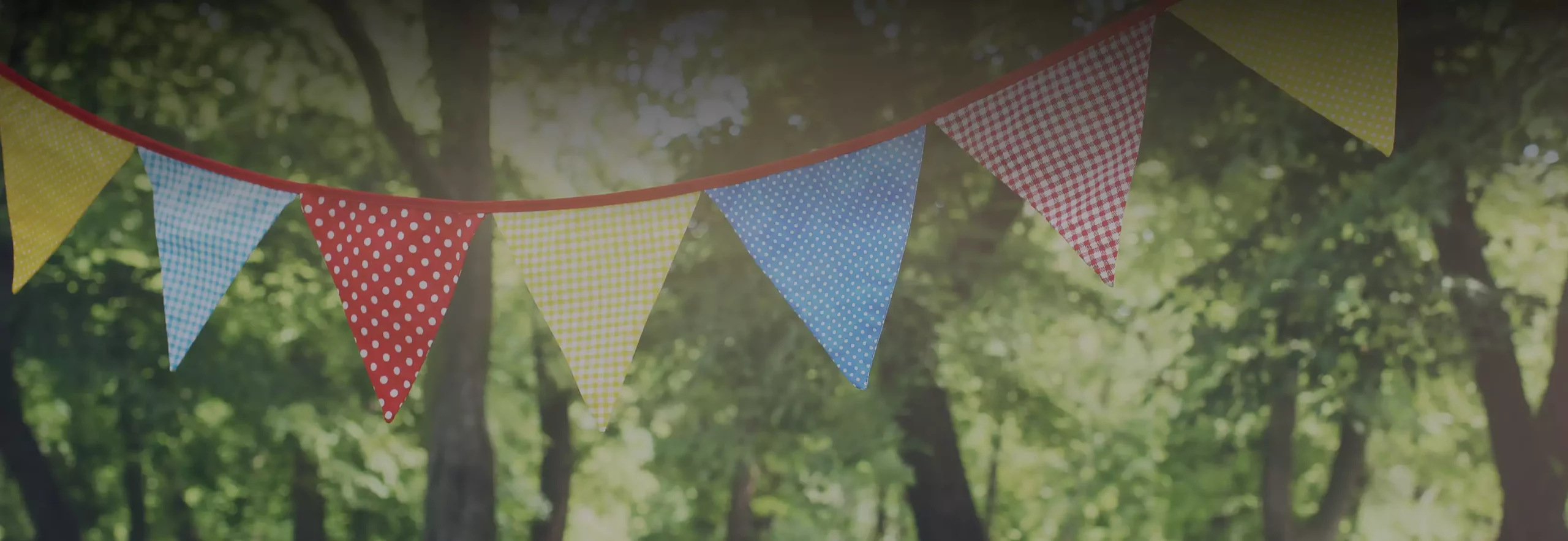 Bunting hanging in an orchard
